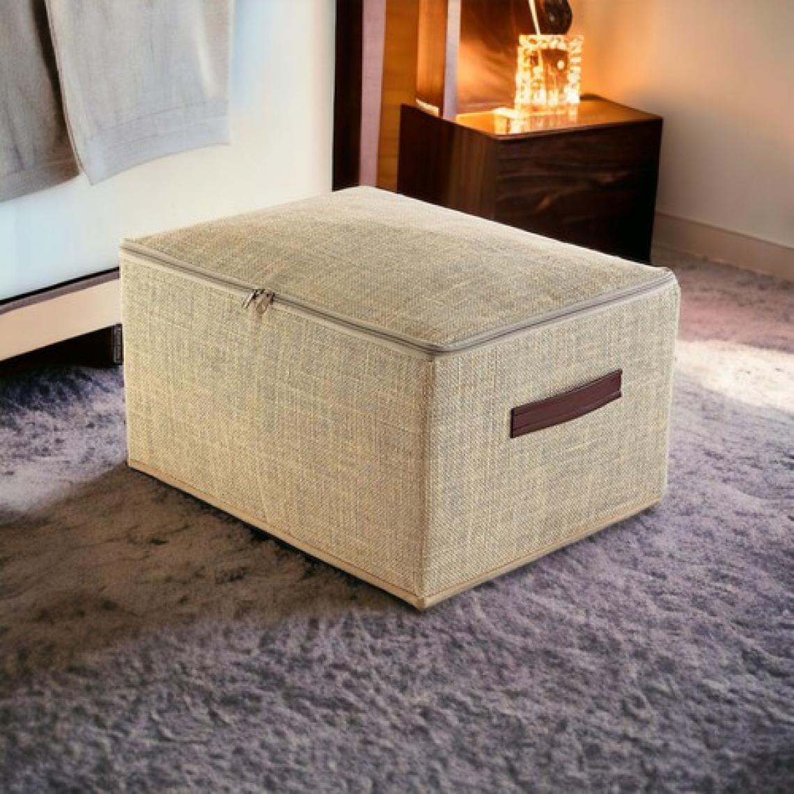 Prendi Home Orta Boy Jüt Kumaş Deri Saplı Baza Altı,Dolap Içi Destekli Hurç 35 x 42 x 23  cm