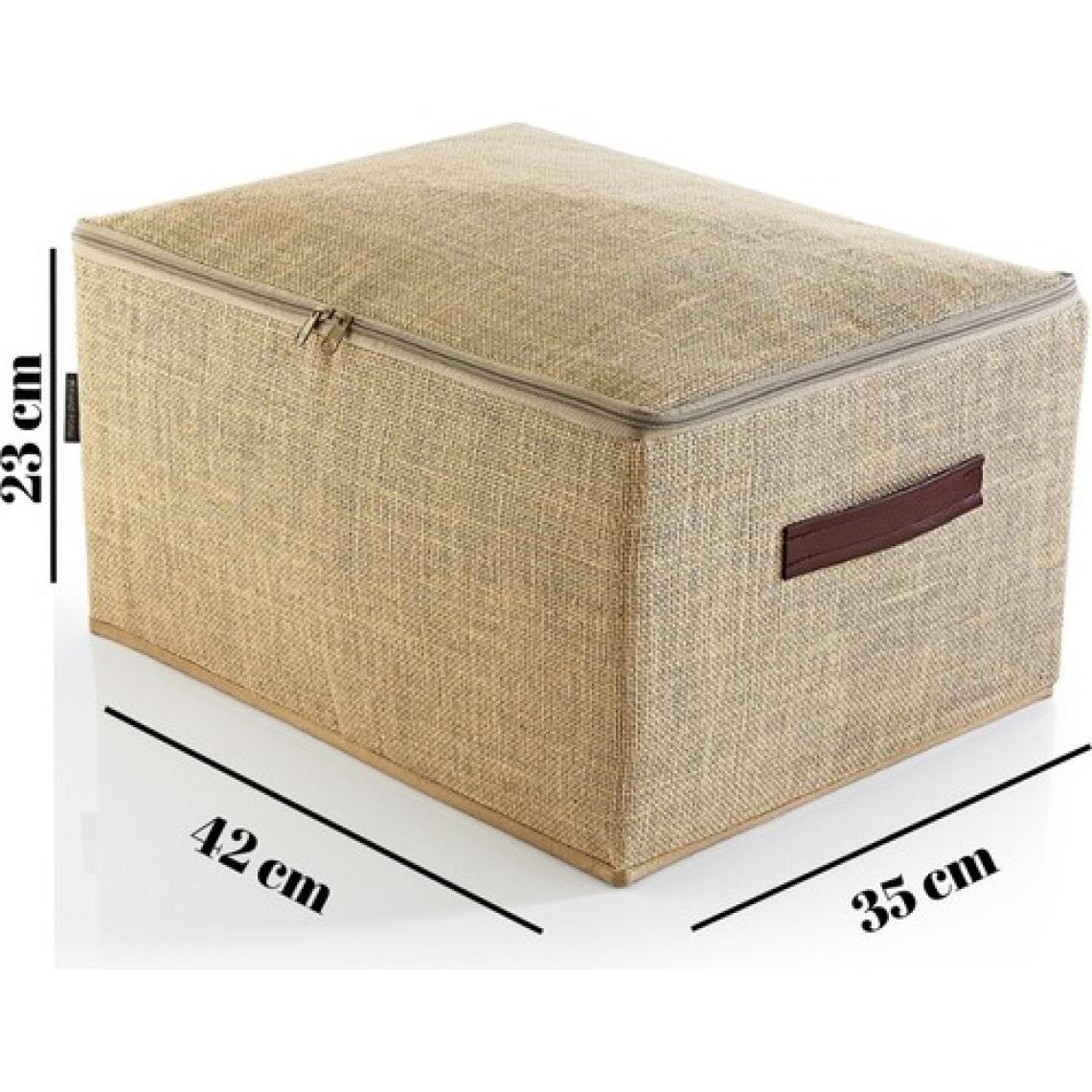 Prendi Home Orta Boy Jüt Kumaş Deri Saplı Baza Altı,Dolap Içi Destekli Hurç 35 x 42 x 23  cm