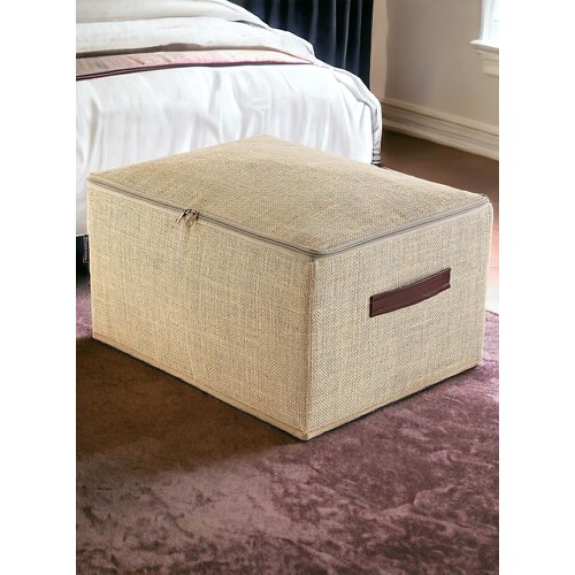 Prendi Home Orta Boy Jüt Kumaş Deri Saplı Baza Altı,Dolap Içi Destekli Hurç 35 x 42 x 23  cm
