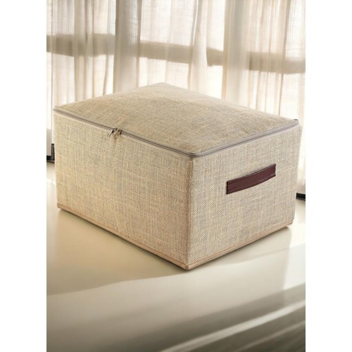 Prendi Home Orta Boy Jüt Kumaş Deri Saplı Baza Altı,Dolap Içi Destekli Hurç 35 x 42 x 23  cm