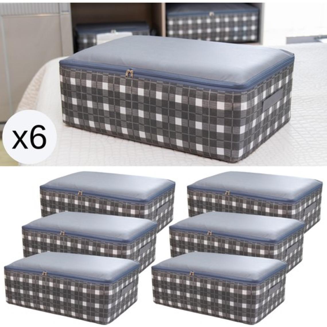 Nacarev 6 Adet Büyük Boy Kare Desenli Ekose Gri Baza Altı Düzenleyici Yastık Yorgan Kıyafet Hurcu 60X40X20 cm
