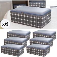 Nacarev 6 Adet Büyük Boy Kare Desenli Ekose Gri Baza Altı Düzenleyici Yastık Yorgan Kıyafet Hurcu 60X40X20 cm