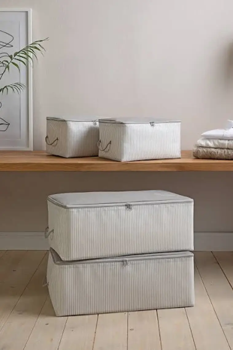 Ocean Home Textile 4'lü Stuff&things Gri Baza Altı Kazak Pike Battaniye Hurcu, Hurç