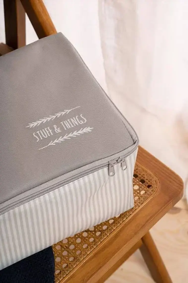 Ocean Home Textile 4'lü Stuff&things Gri Baza Altı Kazak Pike Battaniye Hurcu, Hurç