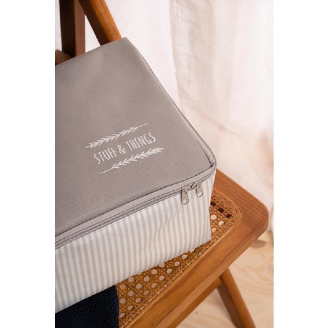 Ocean Home Textile Orta Boy Gri Çizgili Baza Altı Kazak Pike Battaniye Hurcu, Hurç 52x28x21 cm