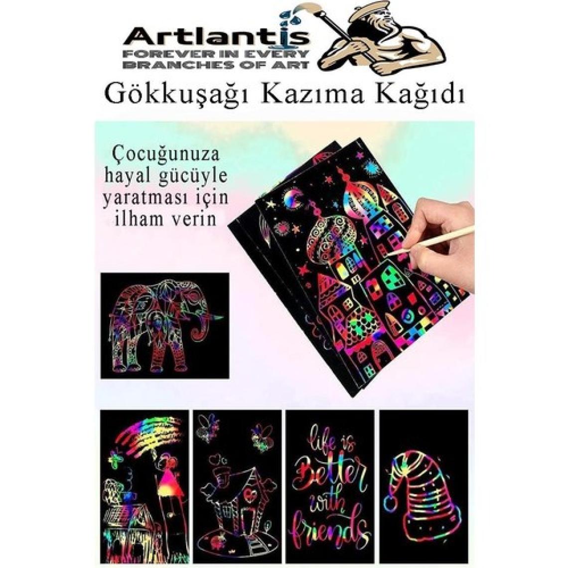 Artlantis Sihirli Gökkuşağı Kazıma Kağıdı A4 10 Yaprak 1 Paket 20 x 30 cm Siyah Sihirli Kağıt Rainbow Paper