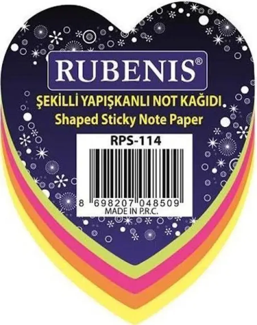 Yapışkanlı Not Kağıdı Kalp Desenli Fosforlu 4 Renk Rps-114