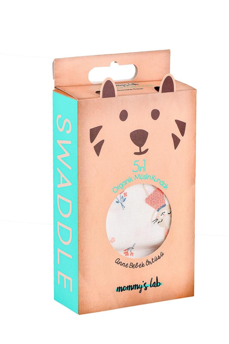 5in1 Müslin Organik Kundak & Anne Bebek Örtüsü 120x120 Set - Tavşan Kız
