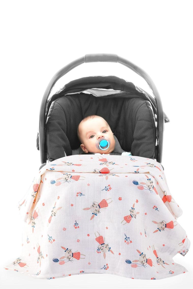 5in1 Müslin Organik Kundak & Anne Bebek Örtüsü 120x120 Set - Tavşan Kız