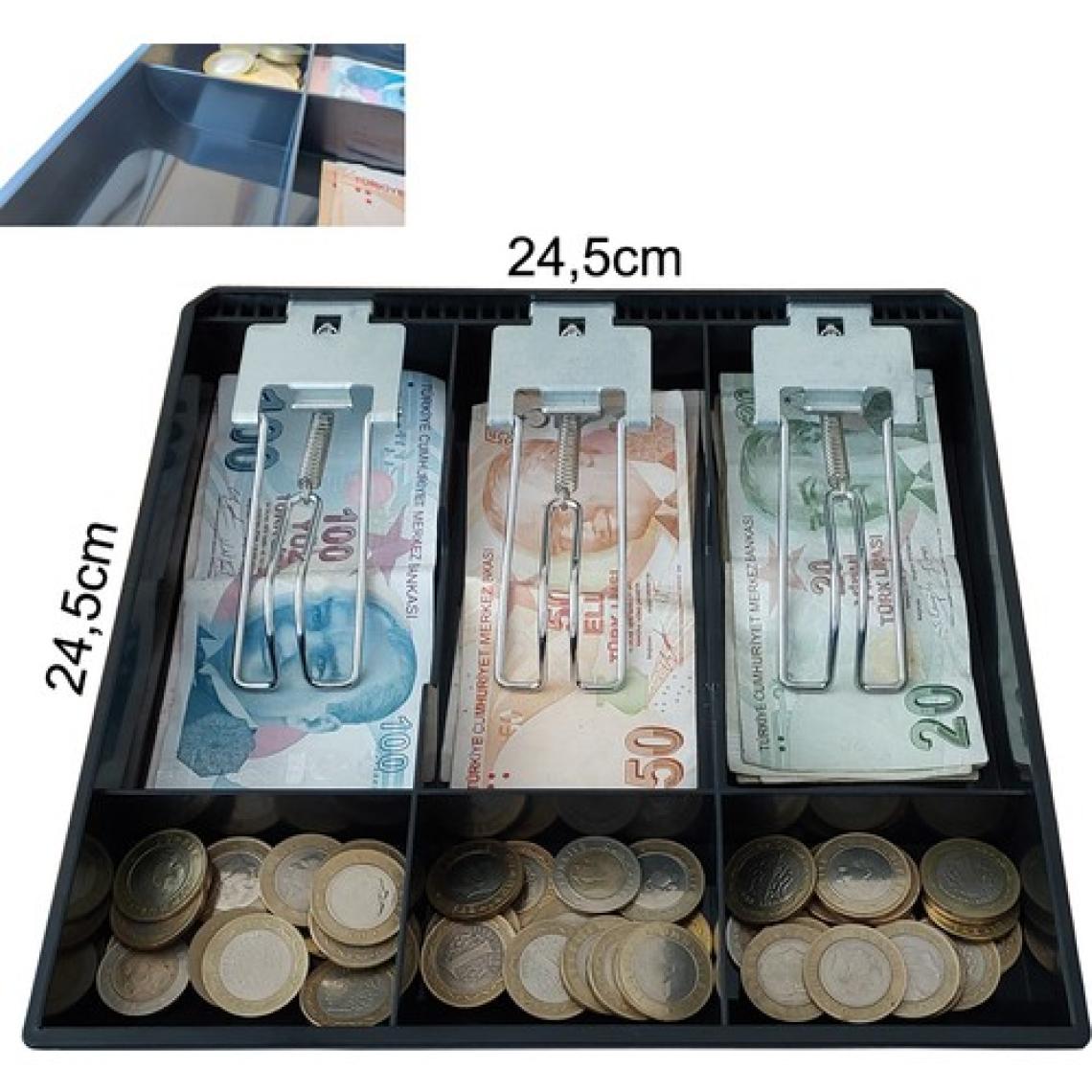 Saypos Plastik Çekmece Içi Para Düzenleyici 3 Banknot Bölmeli Para Çekmecesi Içi Siyah 24,5 x 24,5 x 3,5 cm