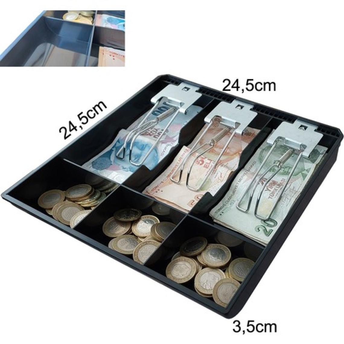 Saypos Plastik Çekmece Içi Para Düzenleyici 3 Banknot Bölmeli Para Çekmecesi Içi Siyah 24,5 x 24,5 x 3,5 cm