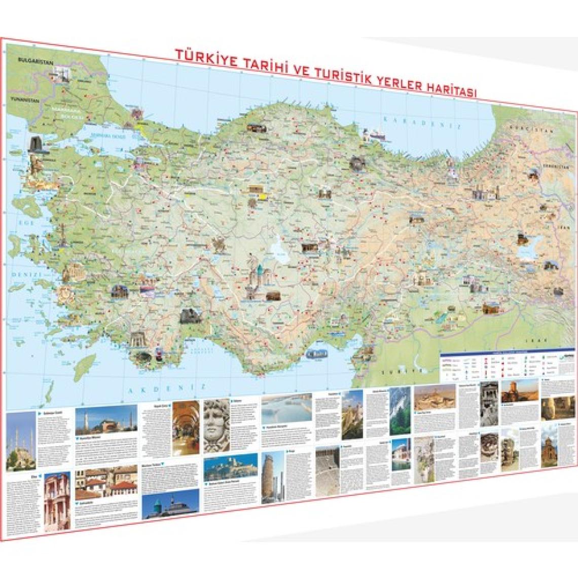 Gürbüz Yayınları Türkiye Tarihi ve Turistik Yerler Haritası 70 x 100 cm