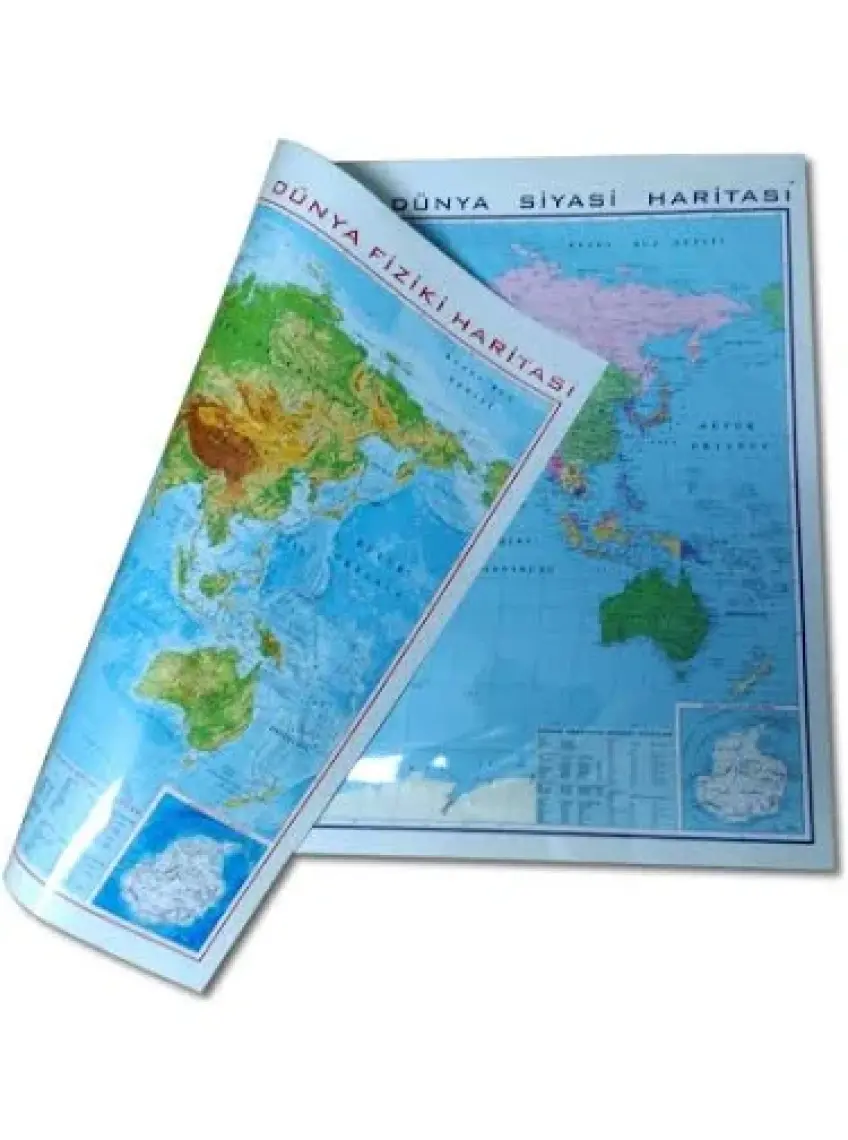 Elif İş Eğitimi Çift Taraflı Fiziki ve Siyasi Askılı Çıtalı Dünya Haritası 70 x 100 cm