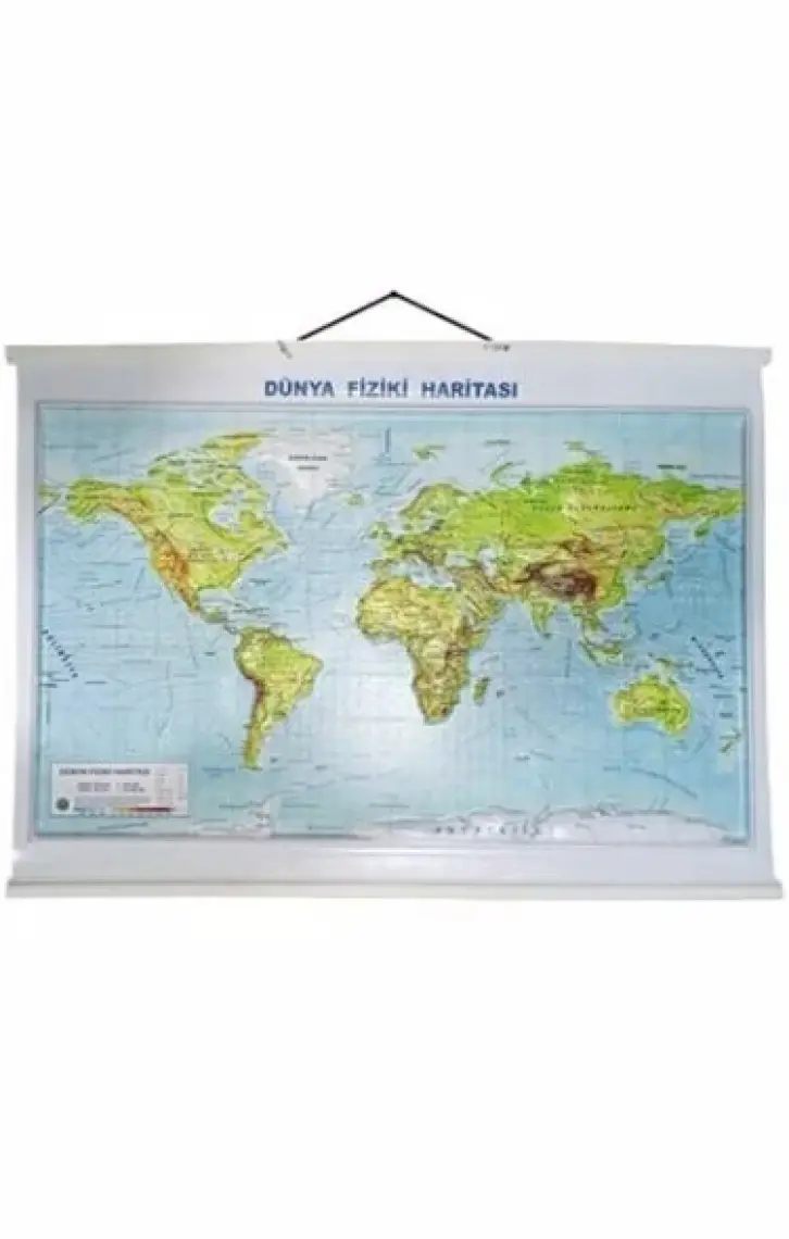 Elif İş Eğitimi Çift Taraflı Fiziki ve Siyasi Askılı Çıtalı Dünya Haritası 70 x 100 cm
