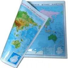 Elif İş Eğitimi Çift Taraflı Fiziki ve Siyasi Askılı Çıtalı Dünya Haritası 70 x 100 cm
