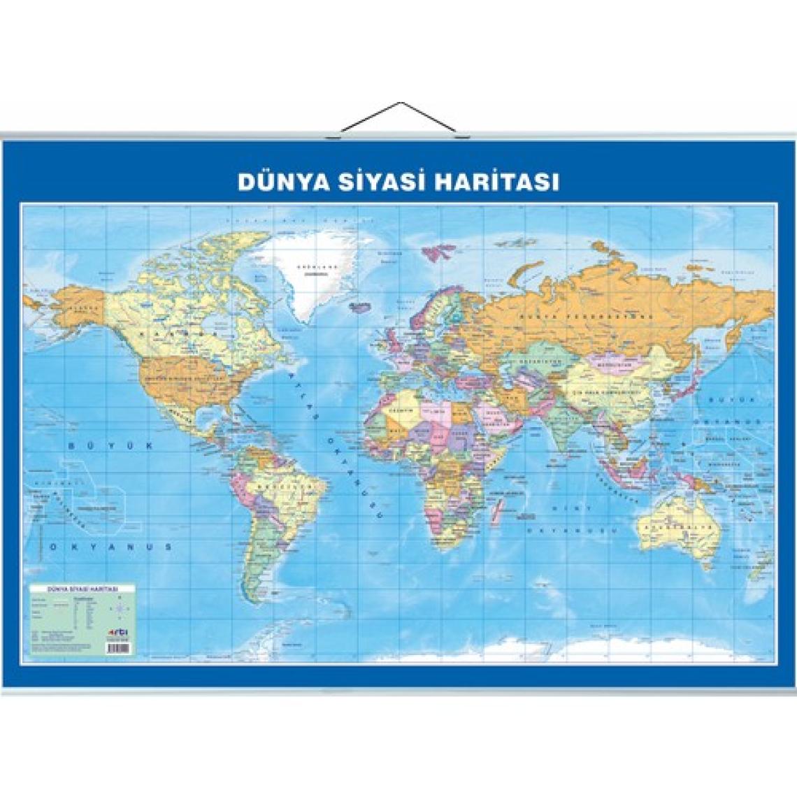 Artı Dünya Siyasi ve Fiziki Haritası Çift Taraflı 50 x 70 cm