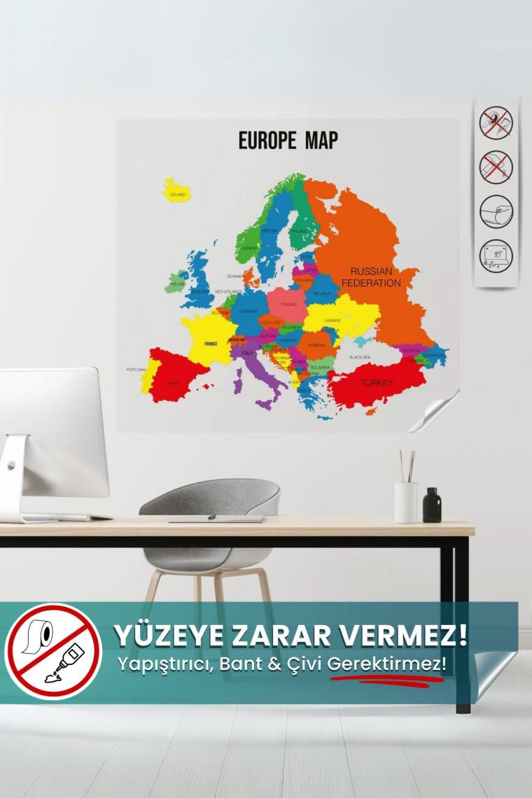Pi Papers Avrupa Haritası, Iz Bırakmaz, Yapışkansız Kendiliğinden Tutunan, Pratik, Statik Akıllı Kağıt Harita