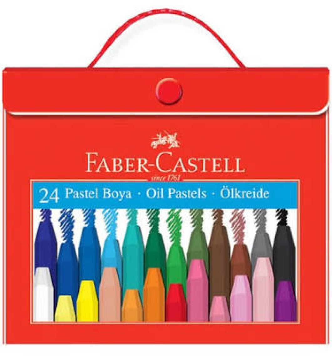 Faber Castell 24 Renkli Pastel Boya Seti - Kırmızı Çantalı, Kompakt ve Desenli Tasarım