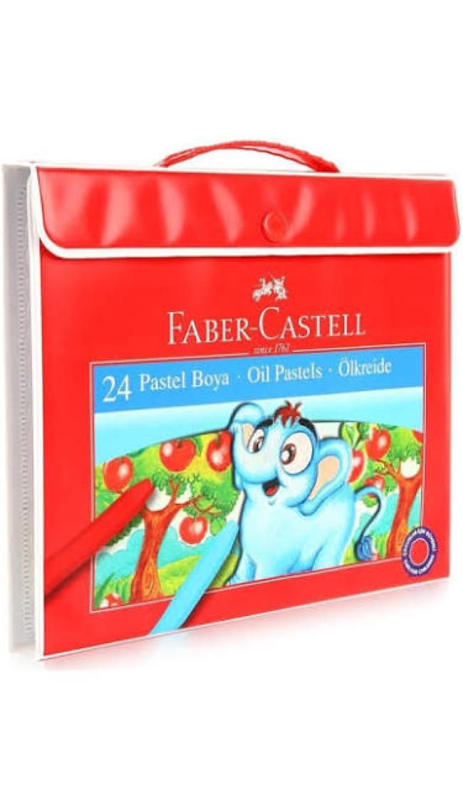 Faber Castell 24 Renkli Pastel Boya Seti - Kırmızı Çantalı, Kompakt ve Desenli Tasarım