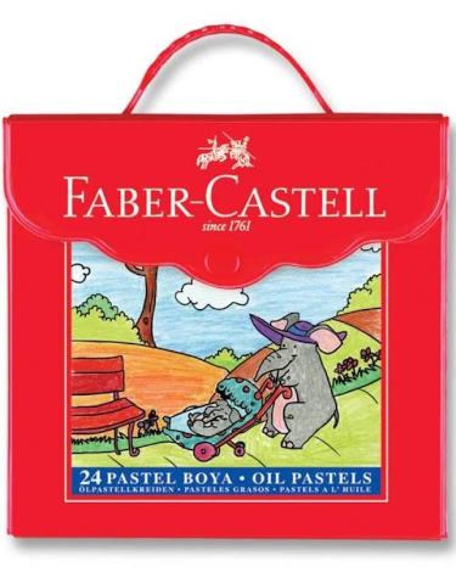Faber Castell 24 Renkli Pastel Boya Seti - Kırmızı Çantalı, Kompakt ve Desenli Tasarım