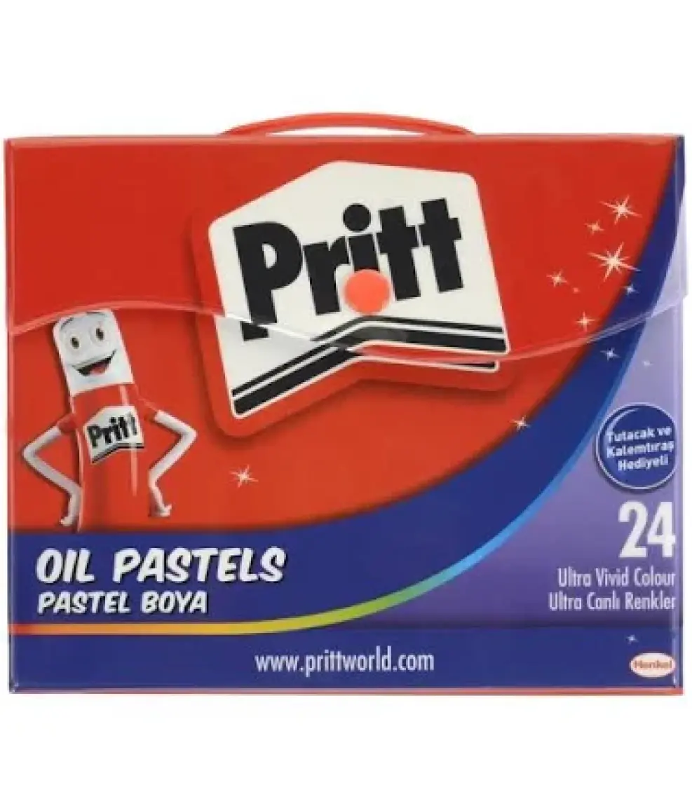 Pritt 24 Adet Pastel Boya Seti - Kırmızı Ağırlıklı Renkler, 3-6 Yaş Arası Çocuklar İçin, Taşınabilir Çanta ile
