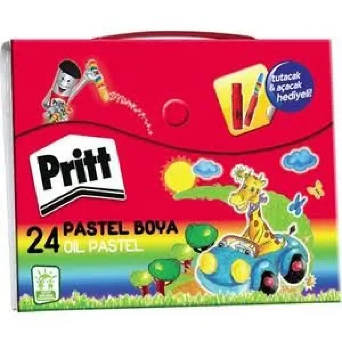 Pritt 24 Adet Pastel Boya Seti - Kırmızı Ağırlıklı Renkler, 3-6 Yaş Arası Çocuklar İçin, Taşınabilir Çanta ile