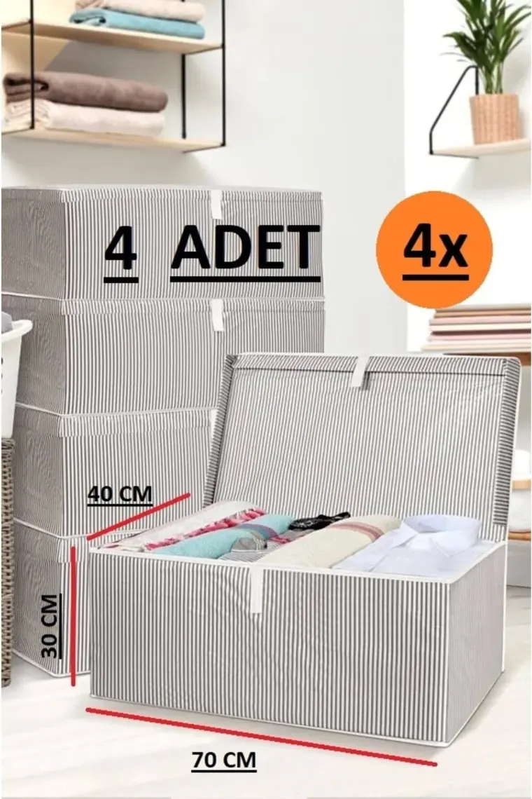 EC Shop Daisyhome 4 Adet Kapaklı Kutu Hurç Mega Boy 70*40*30* Çok Amaçlı Kutu Hurç