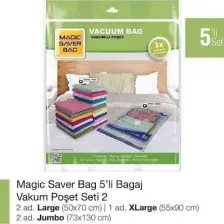 Magic Saver Bag 5'li Vakumlu Poşet Seti (2 L + 1 XL + 2 JUMBO)