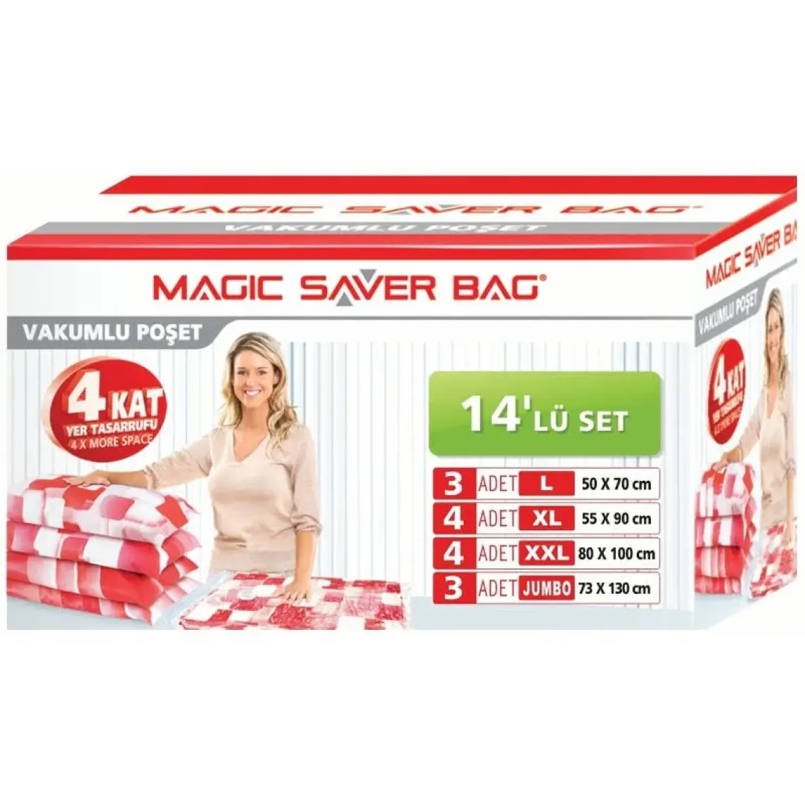 Magic Saver Bag 14'lü Vakumlu Poşet Seti (3 L + 4 XL + 4 XXL + 3 JUMBO)