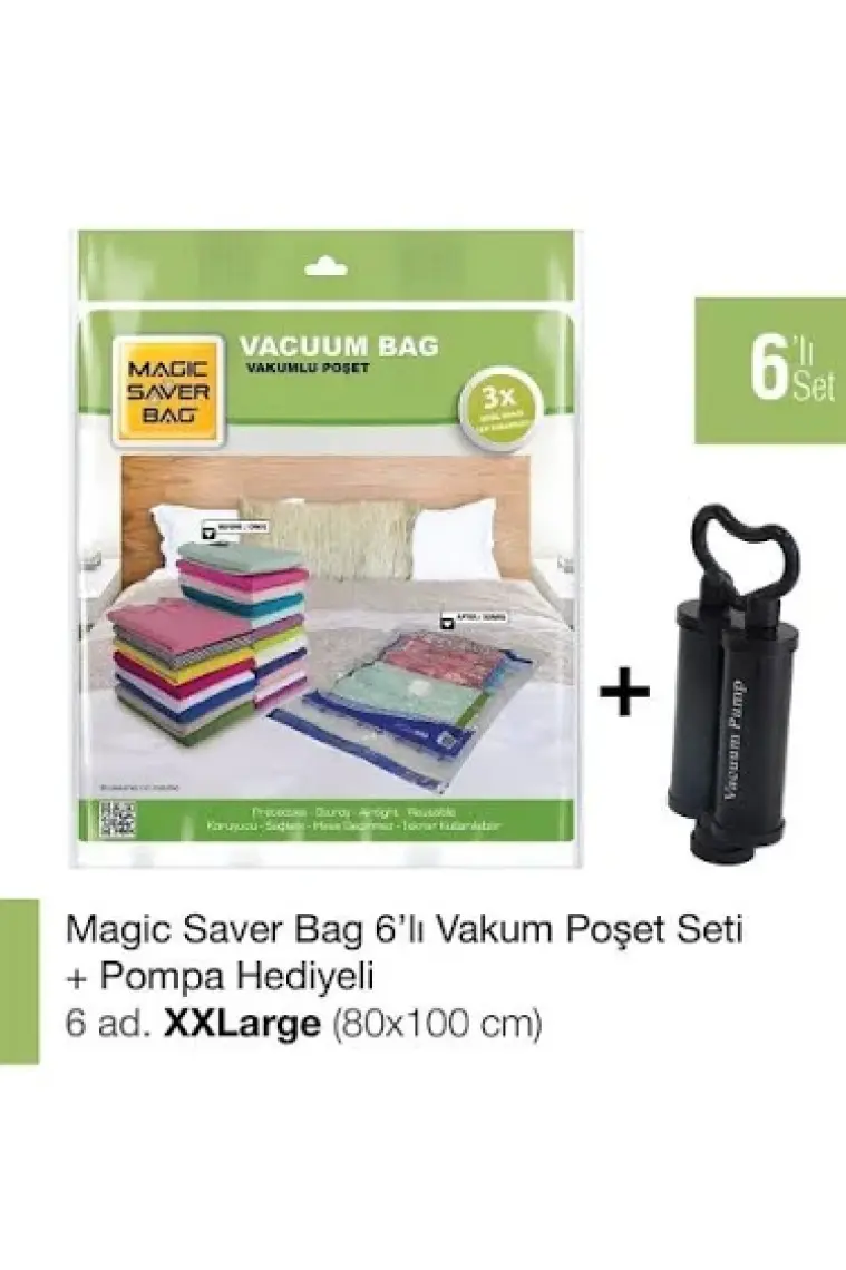 Magıc Saver Bag 6'lı Set Xxlarge Vakumlu Poşet Pompa