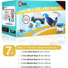 Ülbag Marufmarket 7'Li Vakumlu Saklama Poşeti Seti-4 (Yastık - Elbise - Battaniye-Yorgan Hurcu) Vakumhurcu