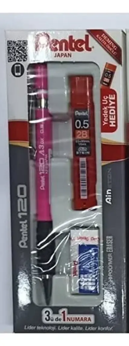 Pentel A315-3As 120A3 (0.5Mm) 3'Lü Okul Seti - (Kalem+Silgi+Hediye Min)