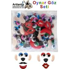Artlantis Renkli Oynar Göz 12 mm Yüz Seti 96 Lı 1 Paket Ağız Kulak Burun Bıyık Dudak Plastik Anasınıfı Kreş Etkinlik Hobi Tasarım Elişi
