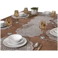 Tropik Home Amerikan Servis 8 Kişilik Valeria Gri Supla ve Runner Set 9 Parça Sunum Takımı Tropikhome