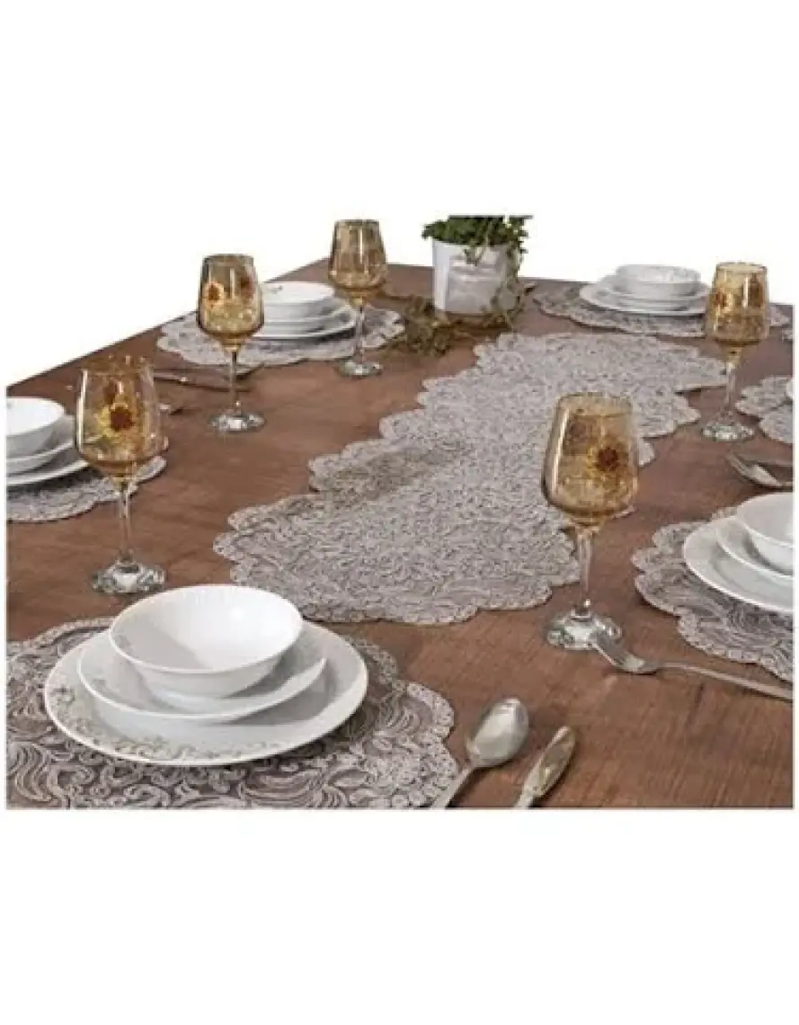 Tropik Home Amerikan Servis 8 Kişilik Valeria Gri Supla ve Runner Set 9 Parça Sunum Takımı Tropikhome