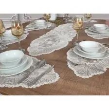 Tropik Home Tropikhome Amerikan Servis Supla ve Runner Seti 6 Kişilik Set Venice Beyaz 7 Parça