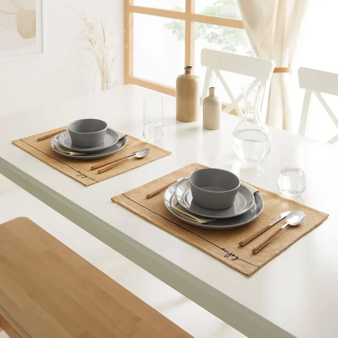 Ocean Home Textile 6 Adet Jüt Enjoy Baskılı Sofra Sunum Tabak Altlığı Supla Amerikan Servisi 45x35