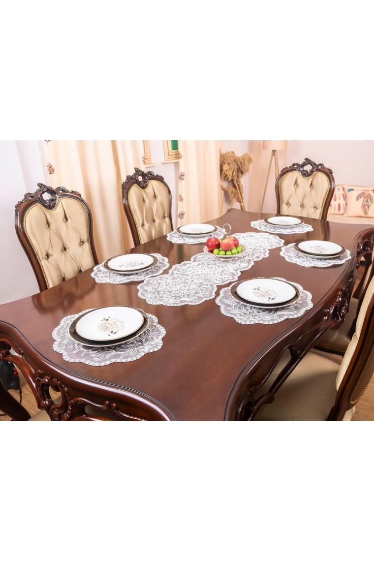 Tropik Home Amerikan Servis 8 Kişilik Valeria Kırık Beyaz Supla ve Runner Set 9 Parça Sunum Takımı Tropikhome