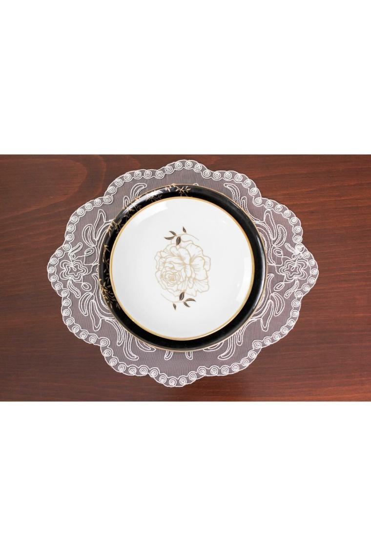 Tropik Home Amerikan Servis 8 Kişilik Valeria Kırık Beyaz Supla ve Runner Set 9 Parça Sunum Takımı Tropikhome