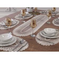 Tropik Home Amerikan Servis Supla ve Runner Seti 8 Kişilik Set Nakışlı Vivien Kırık Beyaz 9 Parça Masa ve Sunum