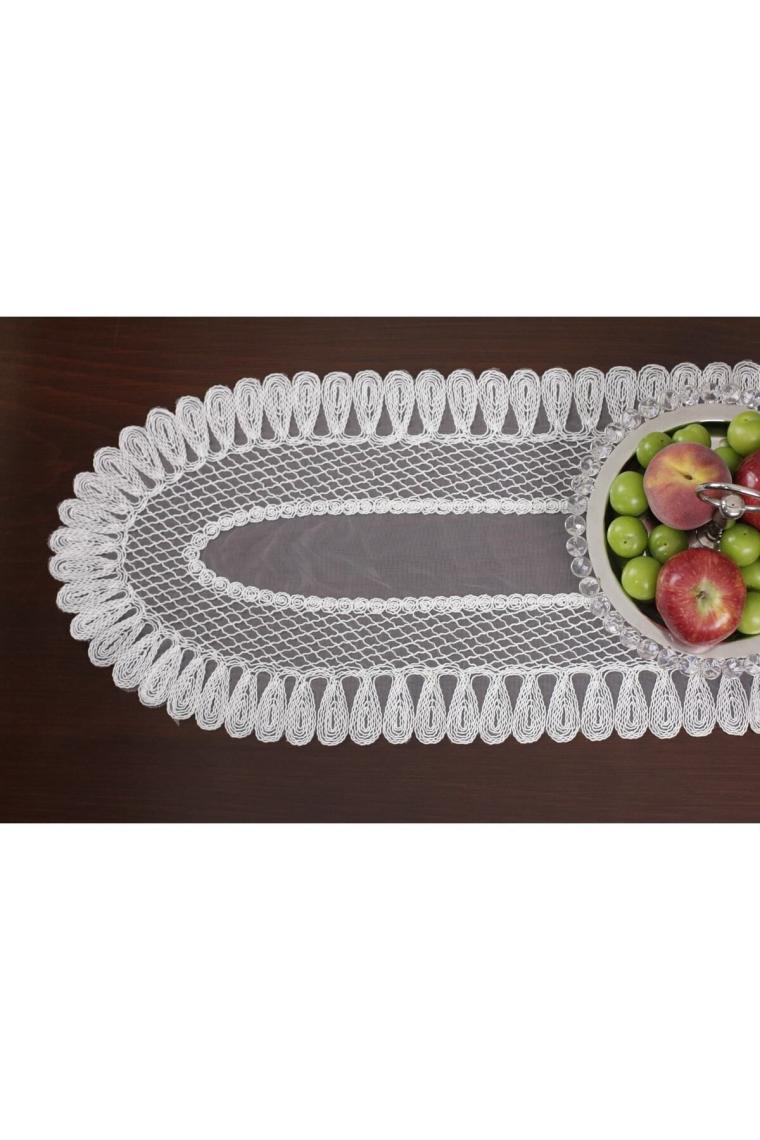 Tropik Home Amerikan Servis Supla ve Runner Seti 8 Kişilik Set Nakışlı Vivien Kırık Beyaz 9 Parça Masa ve Sunum