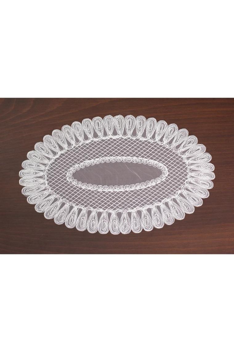 Tropik Home Amerikan Servis Supla ve Runner Seti 8 Kişilik Set Nakışlı Vivien Kırık Beyaz 9 Parça Masa ve Sunum