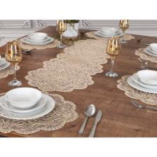 Tropik Home Amerikan Servis 12 Kişilik Supla ve Runner Set Bej Renk 13 Parça Set Masa ve Sunum Takımı Tropikhome
