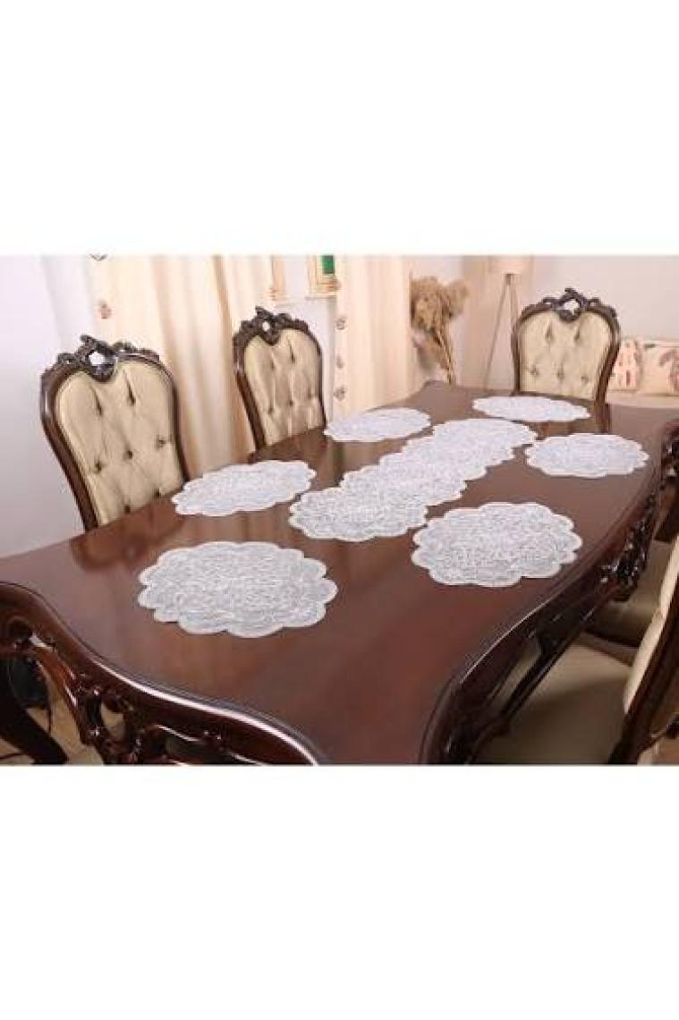 Tropik Home Amerikan Servis Gri Renk Supla ve Runner Seti 6 Kişilik Set Valeria 7 Parça Sunum Takımı Tropikhome