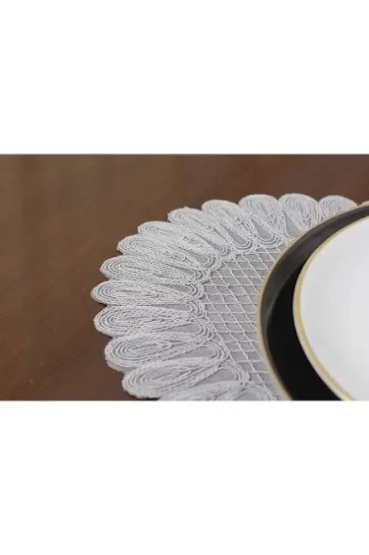 Tropik Home Amerikan Servis Supla ve Runner Seti 12 Kişilik Set Nakışlı Vivien Gri 13 Parça Masa Sunum Takımı
