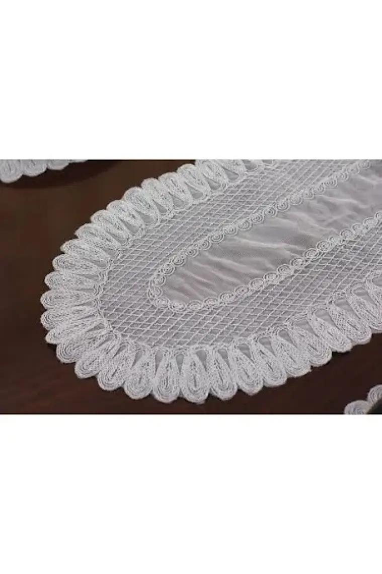 Tropik Home Amerikan Servis Supla ve Runner Seti 12 Kişilik Set Nakışlı Vivien Gri 13 Parça Masa Sunum Takımı