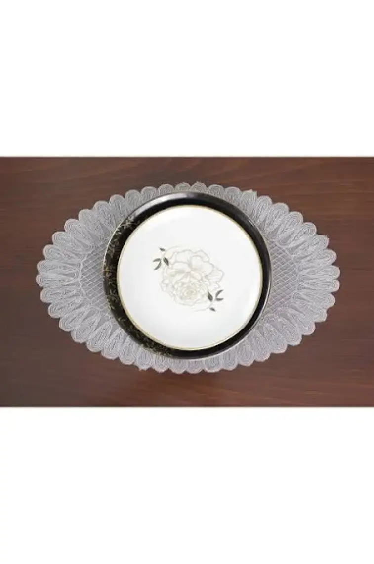 Tropik Home Amerikan Servis Supla ve Runner Seti 12 Kişilik Set Nakışlı Vivien Gri 13 Parça Masa Sunum Takımı