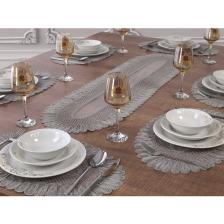 Tropik Home Amerikan Servis Supla ve Runner Seti 8 Kişilik Set Nakışlı  Vivien Gri 9 Parça Masa Sunum Takımı