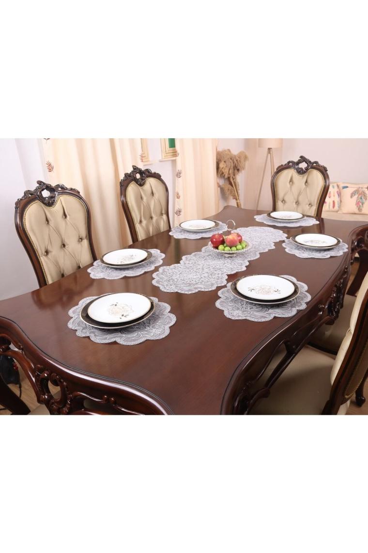 Tropik Home Amerikan Servis 12 Kişilik Supla ve Runner Set Gri Renk 13 Parça Set Masa ve Sunum Takımı Tropikhome