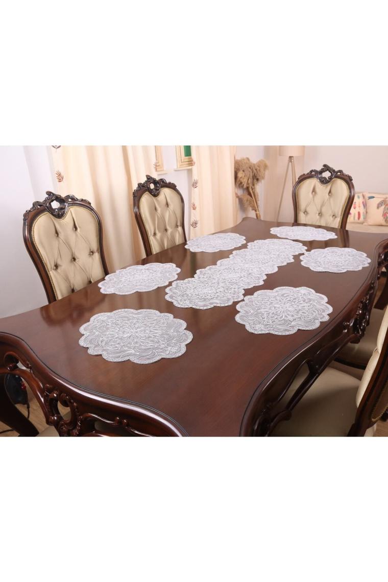 Tropik Home Amerikan Servis 12 Kişilik Supla ve Runner Set Gri Renk 13 Parça Set Masa ve Sunum Takımı Tropikhome